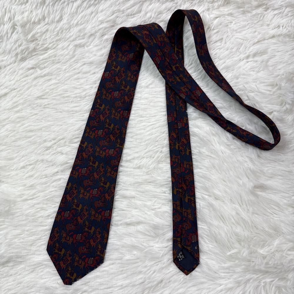 Salvatore Ferragamo Men's Silk Tie Blue Horses Motif Made in Italy Designer